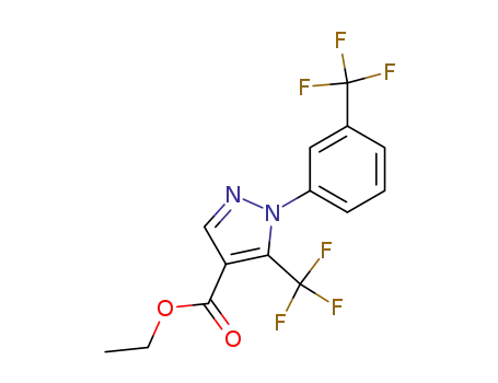 Molecular Structure of 112055-37-5 (1H-Pyrazole-4-carboxylic acid,
5-(trifluoromethyl)-1-[3-(trifluoromethyl)phenyl]-, ethyl ester)