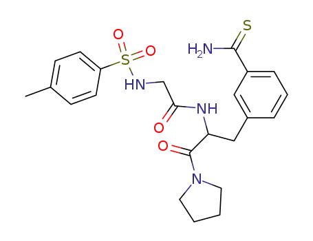 Molecular Structure of 92740-53-9 (Acetamide,
N-[1-[[3-(aminothioxomethyl)phenyl]methyl]-2-oxo-2-(1-pyrrolidinyl)ethyl]
-2-[[(4-methylphenyl)sulfonyl]amino]-)