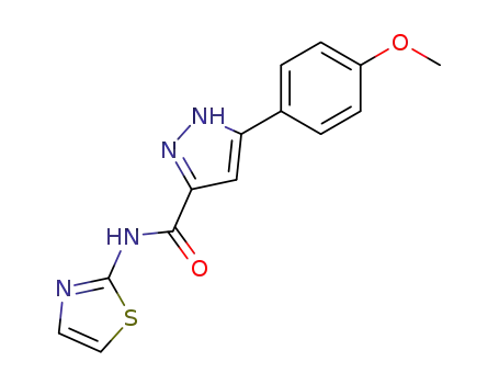 Molecular Structure of 130421-54-4 (3-(4-methoxyphenyl)-N-1,3-thiazol-2-yl-1H-pyrazole-5-carboxamide)