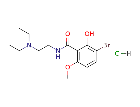 Molecular Structure of 102805-75-4 (3-bromo-2-hydroxy-6-methoxy-N-(diethylaminoethyl)benzamide hydrochloride)