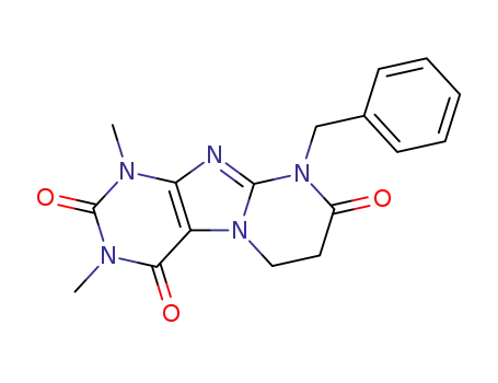 Molecular Structure of 114431-60-6 (9-benzyl-1,3-dimethyl-6,7-dihydropyrimido[2,1-f]purine-2,4,8(1H,3H,9H)-trione)