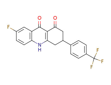 Molecular Structure of 144155-10-2 (7-Fluoro-3-(4-trifluoromethyl-phenyl)-3,4-dihydro-2H,10H-acridine-1,9-dione)