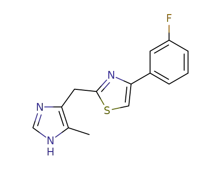 Molecular Structure of 129486-41-5 (4-(3-fluorophenyl)-2-<<4(5)-methyl-5(4)-imidazolyl>methyl>thiazole)