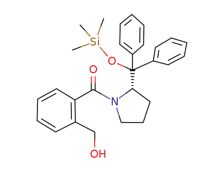 Molecular Structure of 137720-47-9 (Pyrrolidine,
2-[diphenyl[(trimethylsilyl)oxy]methyl]-1-[2-(hydroxymethyl)benzoyl]-, (S)-)