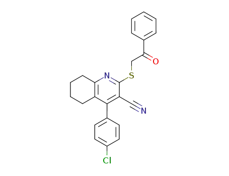 Molecular Structure of 94833-56-4 (4-(4-chlorophenyl)-2-[(2-oxo-2-phenylethyl)sulfanyl]-5,6,7,8-tetrahydro-3-quinolinecarbonitrile)
