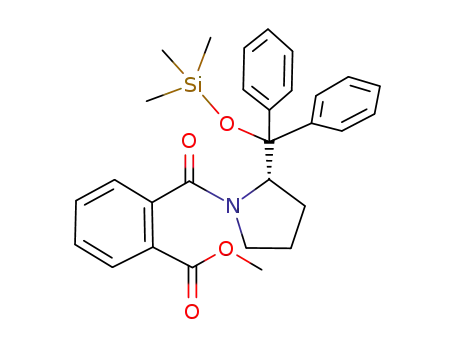Molecular Structure of 137720-46-8 (Benzoic acid,
2-[[2-[diphenyl[(trimethylsilyl)oxy]methyl]-1-pyrrolidinyl]carbonyl]-, methyl
ester, (S)-)