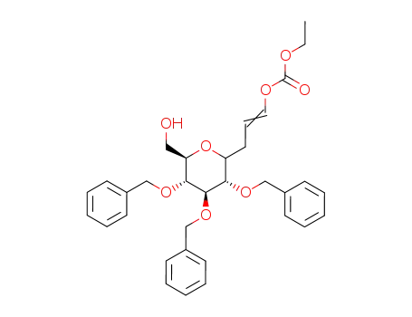 Molecular Structure of 120417-05-2 (Carbonic acid ethyl ester (E)-3-((3S,4R,5R,6R)-3,4,5-tris-benzyloxy-6-hydroxymethyl-tetrahydro-pyran-2-yl)-propenyl ester)