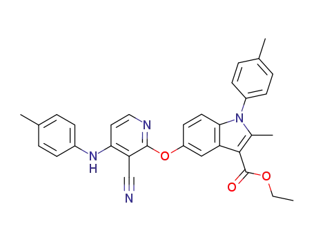 5-(3-Cyano-4-p-tolylamino-pyridin-2-yloxy)-2-methyl-1-p-tolyl-1H-indole-3-carboxylic acid ethyl ester