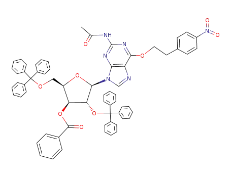 2-N-Acetyl-6-O-((4-nitrophenyl)ethyl)-9-(2,5-di-O-trityl-3-O-benzoyl-β-D-xylofuranosyl)guanine
