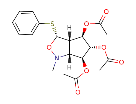 Molecular Structure of 88111-83-5 (1H-Cyclopentcisoxazole-4,5,6-triol, hexahydro-1-methyl-3-(phenylthio)-, triacetate (ester), 3R-(3.alpha.,3a.beta.,4.beta.,5.alpha.,6.beta.,6a.beta.)-)