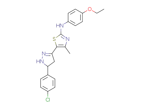 Molecular Structure of 112834-12-5 (2-Thiazolamine,
5-[5-(4-chlorophenyl)-4,5-dihydro-1H-pyrazol-3-yl]-N-(4-ethoxyphenyl)-4
-methyl-)