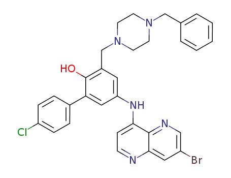 3-(4''-benzylpiperazin-1''-ylmethyl)-5-(7'''-bromo-1''',5'''-naphthyridin-1'''-ylamino)-4'-chlorobiphenyl-2-ol