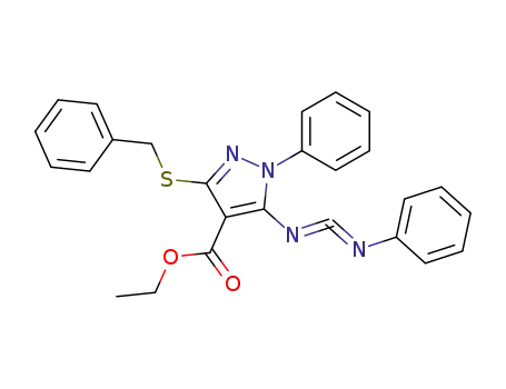 3-benzylsulfanyl-1-phenyl-5-phenyliminomethyleneamino-1<i>H</i>-pyrazole-4-carboxylic acid ethyl ester