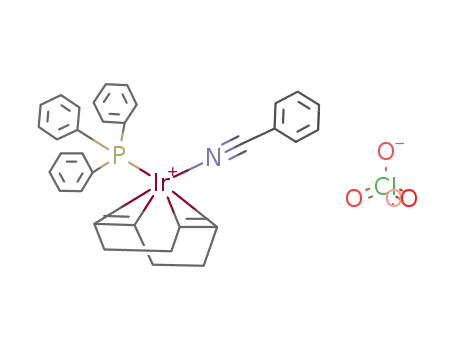 Molecular Structure of 134067-26-8 ({iridium(I)(cyclo-octa-1,5-diene)(benzonitrile)(PPh<sub>3</sub>)}ClO<sub>4</sub>)