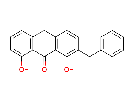 Molecular Structure of 155920-23-3 (9(10H)-Anthracenone, 1,8-dihydroxy-2-(phenylmethyl)-)