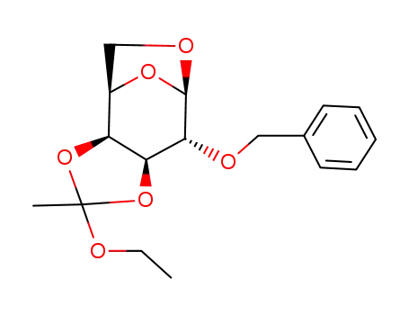 Molecular Structure of 79705-26-3 (1,6-Anhydro-2-O-benzyl-3,4-O-(1-ethoxyethyliden)-β-D-galactopyranose)