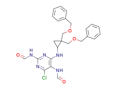 Molecular Structure of 145215-24-3 (6-<<2,2-bis(benzyloxymethyl)cyclopropyl>amino>-4-chloro-2,5-diformamidopyrimidine)