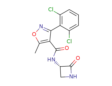 Molecular Structure of 87599-88-0 ((3S)-3-<<3-(2,6-dichlorophenyl)-5-methylisoxazol-4-yl>carbonylamino>-2-azetidinone)