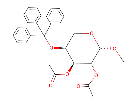 Molecular Structure of 105260-84-2 (methyl 2,3-di-O-acetyl-4-O-trityl-β-L-arabinopyranoside)