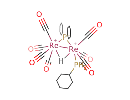 Molecular Structure of 316803-45-9 (Re2(μ-H)(μ-P(cyclo-C6H11)2)(CO)7(ax-H2P(cyclo-C6H11)))