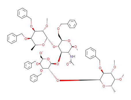 methyl 2-acetamido-6-O-benzyl-2-deoxy-4-O-(3,4-di-O-benzyl-2-O-methyl-α-L-fucopyranosyl)-3-O-<3,4-di-O-benzyl-6-O-methyl-2-O-(2-O-benzyl-3,4-di-O-methyl-α-L-fucopyranosyl)-β-D-galactopyranosyl>-β-D-glucopyranoside
