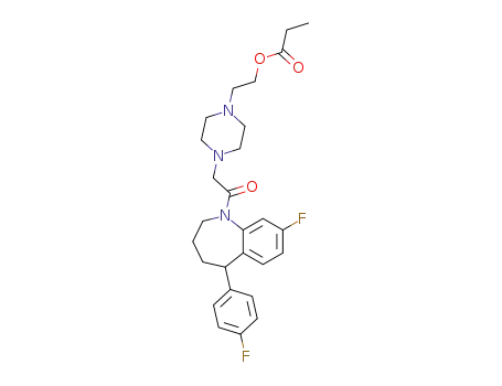 Molecular Structure of 90069-22-0 (Propionic acid 2-(4-{2-[8-fluoro-5-(4-fluoro-phenyl)-2,3,4,5-tetrahydro-benzo[b]azepin-1-yl]-2-oxo-ethyl}-piperazin-1-yl)-ethyl ester)