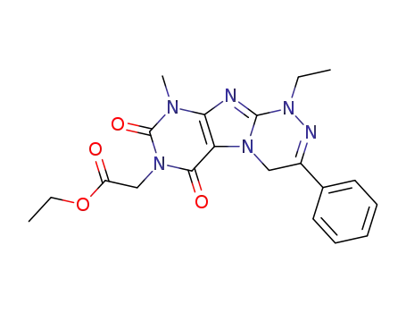 Molecular Structure of 105774-55-8 (ethyl (1-ethyl-9-methyl-6,8-dioxo-3-phenyl-1,6,8,9-tetrahydro[1,2,4]triazino[3,4-f]purin-7(4H)-yl)acetate)
