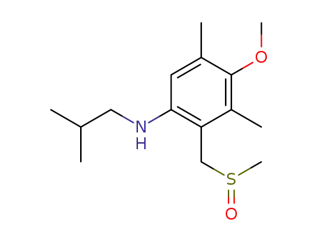 Molecular Structure of 141541-34-6 (Benzenamine,
4-methoxy-3,5-dimethyl-N-(2-methylpropyl)-2-[(methylsulfinyl)methyl]-)