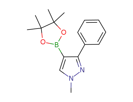 Molecular Structure of 1002334-06-6 (1-Methyl-3-phenyl-4-(4,4,5,5-tetramethyl-1,3,2-dioxaborolan-2-yl)-1H-pyrazole)