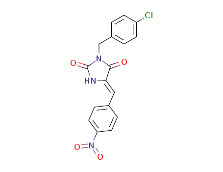 Molecular Structure of 137608-82-3 (2,4-Imidazolidinedione,
3-[(4-chlorophenyl)methyl]-5-[(4-nitrophenyl)methylene]-)