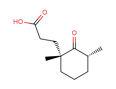 Molecular Structure of 91966-12-0 (3-((1R,3R)-1,3-Dimethyl-2-oxo-cyclohexyl)-propionic acid)