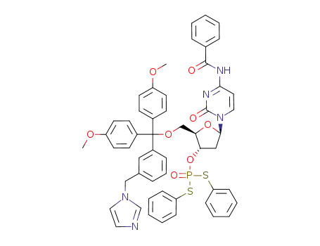 Molecular Structure of 106502-51-6 (Dithiophosphoric acid O-{(2R,3S,5R)-5-(4-benzoylamino-2-oxo-2H-pyrimidin-1-yl)-2-[(3-imidazol-1-ylmethyl-phenyl)-bis-(4-methoxy-phenyl)-methoxymethyl]-tetrahydro-furan-3-yl} ester S,S'-diphenyl ester)