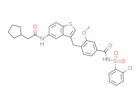 N-{3-[4-(2-Chloro-benzenesulfonylaminocarbonyl)-2-methoxy-benzyl]-benzo[b]thiophen-5-yl}-2-cyclopentyl-acetamide
