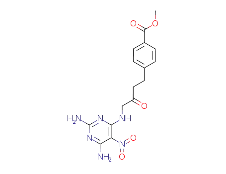 Molecular Structure of 96056-41-6 (Benzoic acid,
4-[4-[(2,6-diamino-5-nitro-4-pyrimidinyl)amino]-3-oxobutyl]-, methyl
ester)