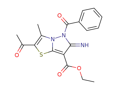 Molecular Structure of 84095-20-5 (Pyrazolo[5,1-b]thiazole-7-carboxylic acid,
2-acetyl-5-benzoyl-5,6-dihydro-6-imino-3-methyl-, ethyl ester)