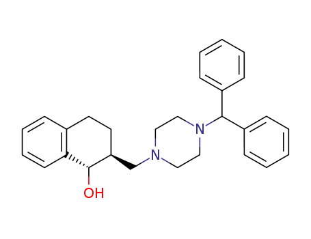 Molecular Structure of 88284-66-6 (1-Naphthalenol,
2-[[4-(diphenylmethyl)-1-piperazinyl]methyl]-1,2,3,4-tetrahydro-, trans-)