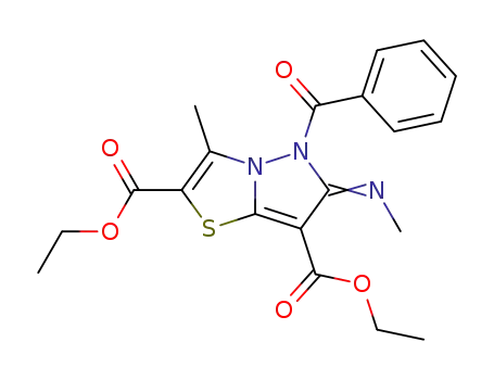 Molecular Structure of 78484-44-3 (Pyrazolo[5,1-b]thiazole-2,7-dicarboxylic acid,
5-benzoyl-5,6-dihydro-3-methyl-6-(methylimino)-, diethyl ester)
