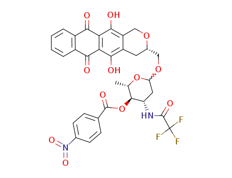 Molecular Structure of 128885-76-7 (Nitro-4 benzoate de Tridesoxy-2,3,6 O-((dihydroxy-5,12 dioxo-6,11 tetrahydro-3,4,6,11 1H-anthra<2,3-c>pyrannyl-3(S)) methyl)-1 trifluoroacetamido-3 L-arabino-hexopyrannose)