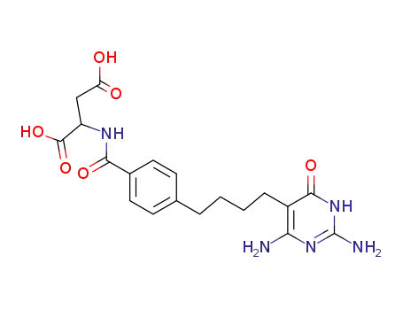 Molecular Structure of 137793-51-2 (DL-Aspartic acid,
N-[4-[4-(2,6-diamino-1,4-dihydro-4-oxo-5-pyrimidinyl)butyl]benzoyl]-)