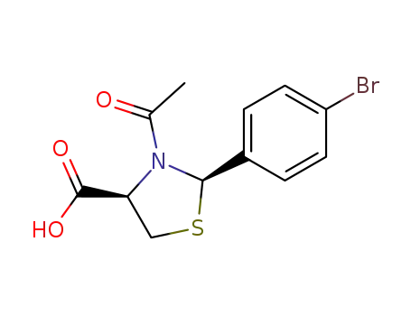 Molecular Structure of 110078-82-5 ((2R,4R)-3-Acetyl-2-(4-bromo-phenyl)-thiazolidine-4-carboxylic acid)