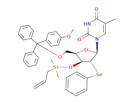 Molecular Structure of 140134-83-4 (1-<5'-O-(monomethoxytrityl)-(3'-O-allyldimethylsilyl)-2'-deoxy-2'-phenylseleno-β-D-xylofuranosyl>thymine)
