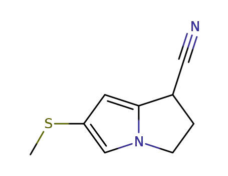 Molecular Structure of 89541-93-5 (1H-Pyrrolizine-1-carbonitrile, 2,3-dihydro-6-(methylthio)-)