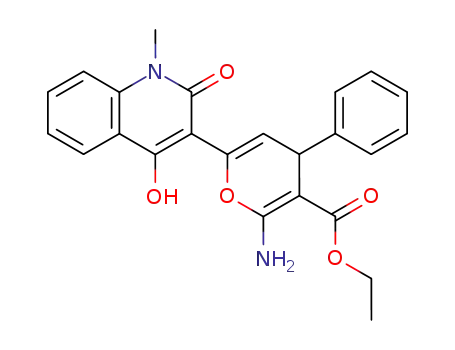 Molecular Structure of 128405-29-8 (2-Amino-6-(4-hydroxy-1-methyl-2-oxo-1,2-dihydro-quinolin-3-yl)-4-phenyl-4H-pyran-3-carboxylic acid ethyl ester)