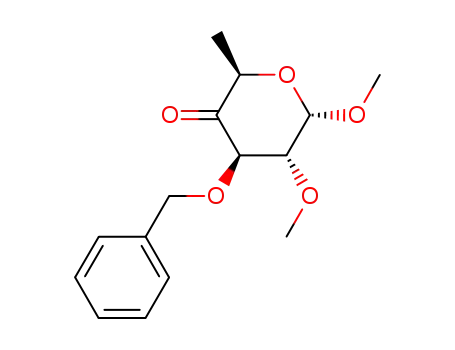 Molecular Structure of 110594-90-6 (methyl 3-O-benzyl-6-deoxy-2-O-methyl-D-arabino-hexopyranosid-4-ulose)