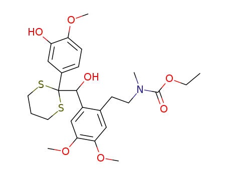 Molecular Structure of 140365-32-8 (2-hydroxy-2-(2-<β-(N-ethoxycarbonyl-N-methyl)aminoethyl>-4,5-dimethoxyphenyl)-1-(3-hydroxy-4-methoxyphenyl)ethanone 1,3-propylenedithioacetal)