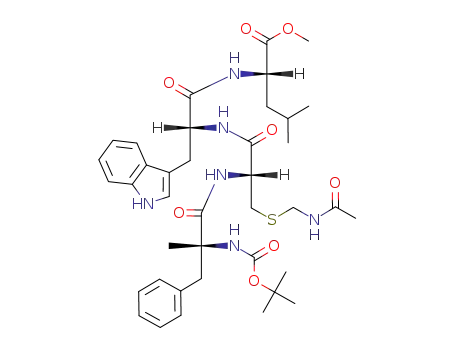 Molecular Structure of 129713-59-3 (N-tert-butoxycarbonyl-L-α-methylphenylalanyl-L-cysteinyl(Acm)-D-tryptophyl-L-leucine methyl ester)