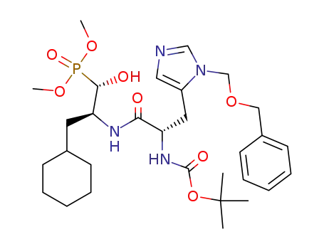 Molecular Structure of 131372-77-5 ({(1S,2S)-2-[(S)-3-(3-Benzyloxymethyl-3H-imidazol-4-yl)-2-tert-butoxycarbonylamino-propionylamino]-3-cyclohexyl-1-hydroxy-propyl}-phosphonic acid dimethyl ester)