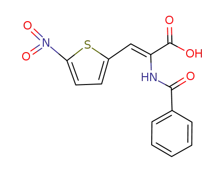 Molecular Structure of 88991-30-4 (2-Propenoic acid, 2-(benzoylamino)-3-(5-nitro-2-thienyl)-, (Z)-)