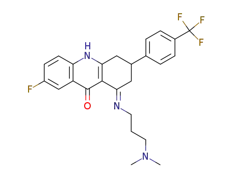 Molecular Structure of 144155-39-5 (1-[(E)-3-Dimethylamino-propylimino]-7-fluoro-3-(4-trifluoromethyl-phenyl)-1,3,4,10-tetrahydro-2H-acridin-9-one)