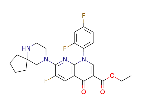 Molecular Structure of 145122-71-0 (ethyl 1-(2,4-difluorophenyl)-6-fluoro-7-(6,9-diazaspiro<4,5>decan-9-yl)-1,4-dihydro-4-oxo<1,8>naphthyridine-3-carboxylate)